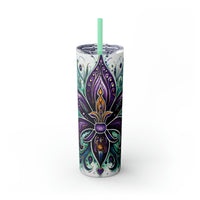 "Mardi Gras" Skinny Tumbler with Straw, 20oz