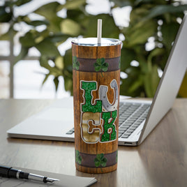 "A Barrel of Irish Luck" Skinny Steel Tumbler with Straw, 20oz